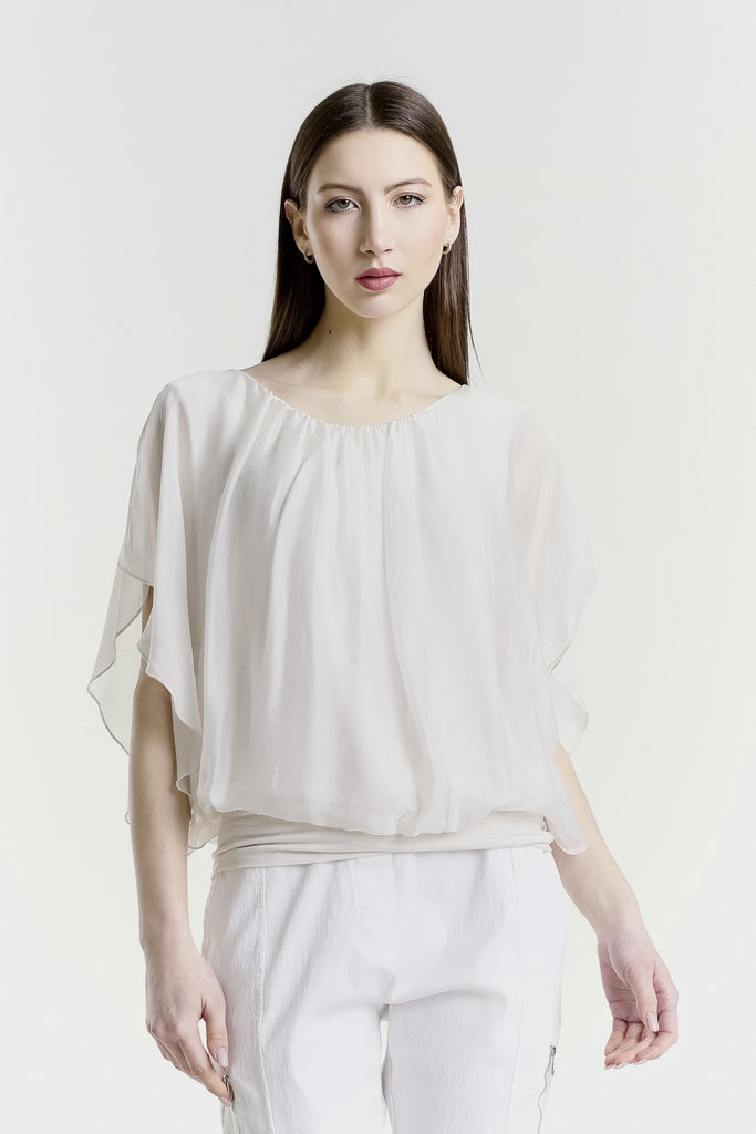 BSS202 250 Beige Aurora Flutter Fly Slv Silk Top w/ Band Btm