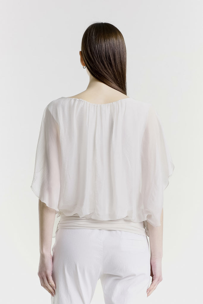BSS202 250 Beige Aurora Flutter Fly Slv Silk Top w/ Band Btm