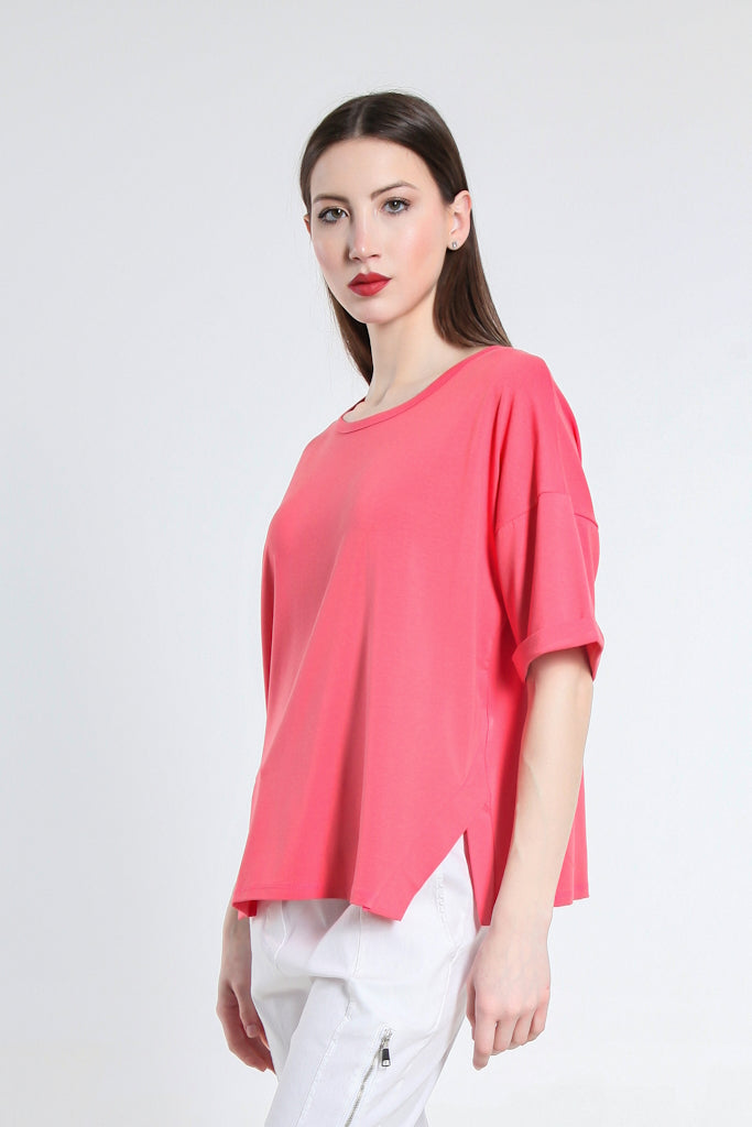 BSS218-810 Coral Connie SS Luxe Side Slit Top
