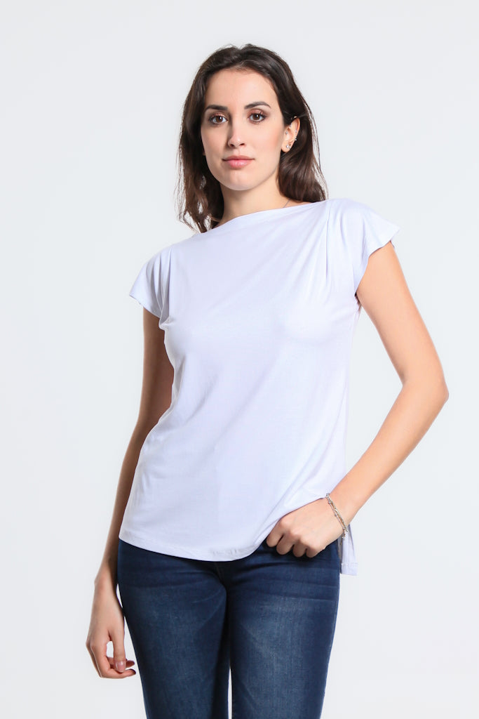 BSS22-001 White Kailyn Luxe SS Side Slit Assym Tee