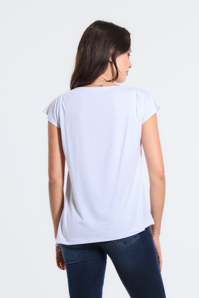 BSS22-001 White Kailyn Luxe SS Side Slit Assym Tee