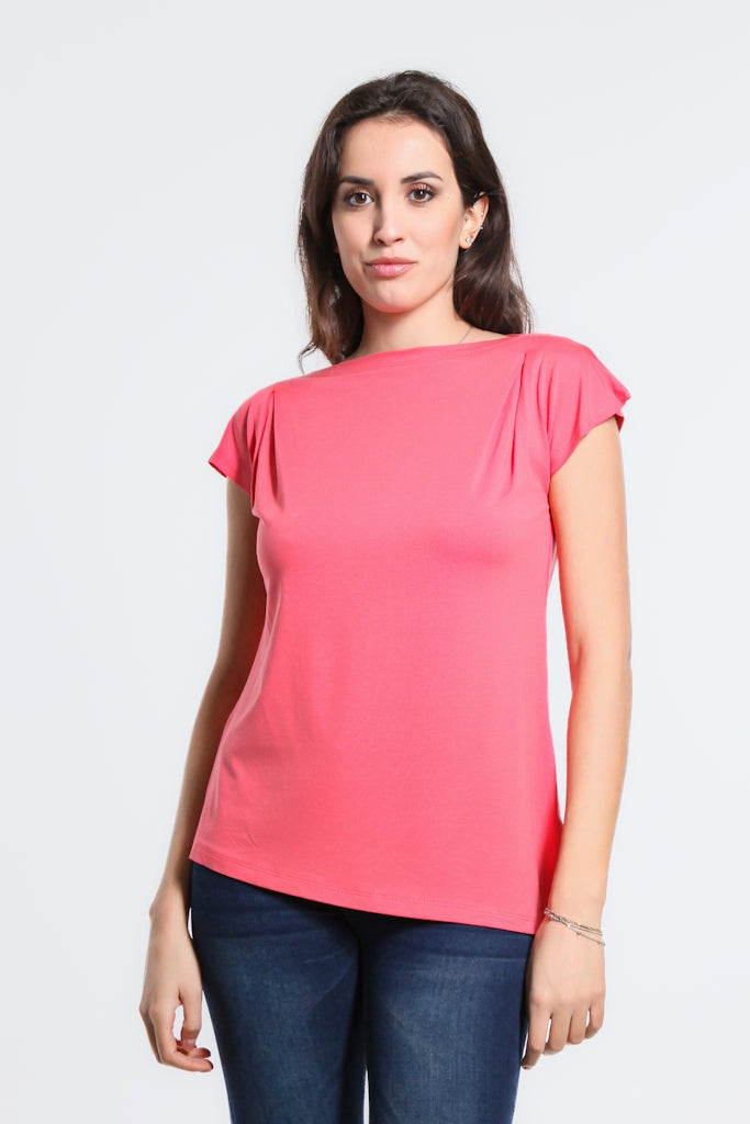 BSS22-810 Coral Kailyn Luxe SS Side Slit Assym Tee
