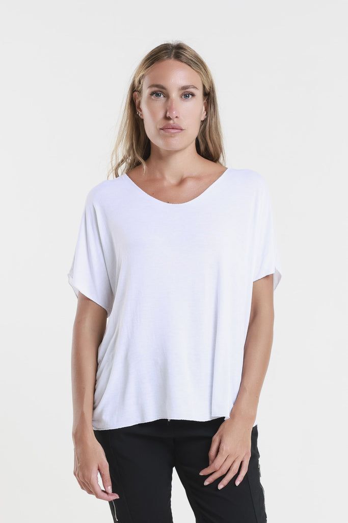 BSS224M 100 White Metallic Accent Sheila Viscose Knit SS T-Shirt-1