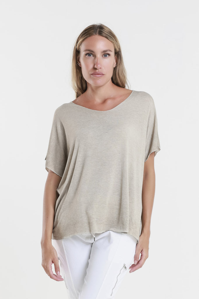 BSS224M 241 Brushed Taupe Metallic Accent Sheila Viscose Knit SS T-Shirt-1