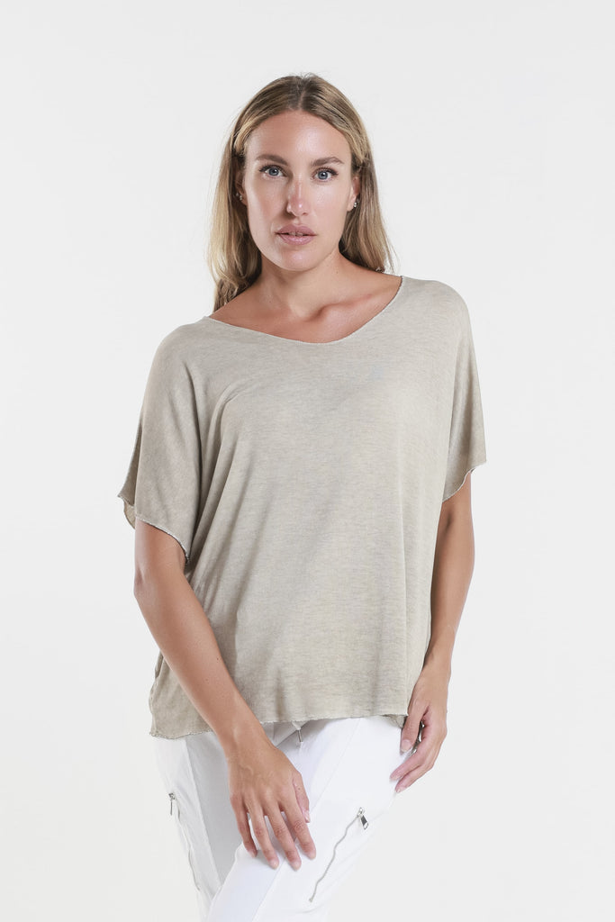 BSS224M 241 Brushed Taupe Metallic Accent Sheila Viscose Knit SS T-Shirt-2