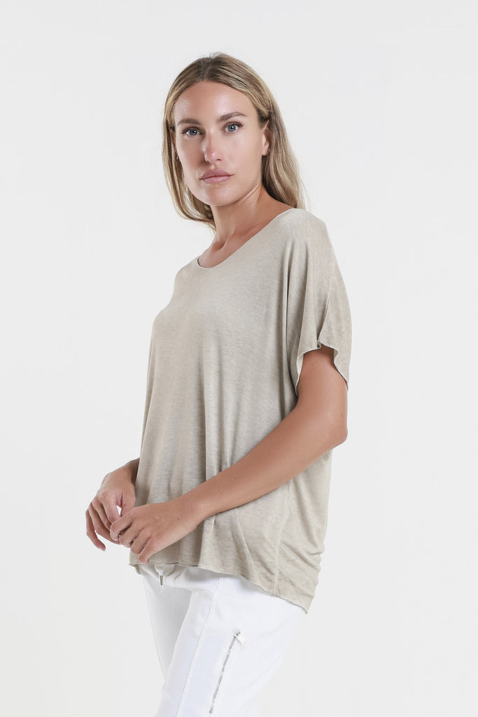 BSS224M 241 Brushed Taupe Metallic Accent Sheila Viscose Knit SS T-Shirt-3