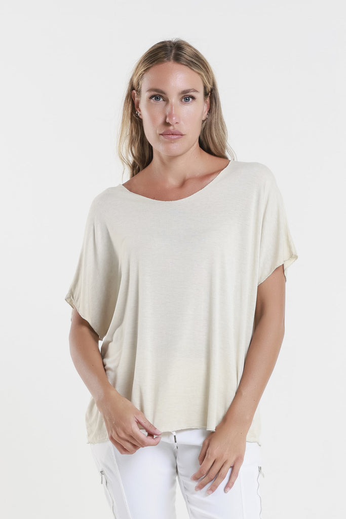 BSS224M 270 Brushed Beige Metallic Accent Sheila Viscose Knit SS T-Shirt-1