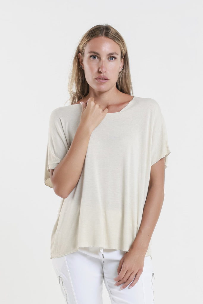 BSS224M 270 Brushed Beige Metallic Accent Sheila Viscose Knit SS T-Shirt-2