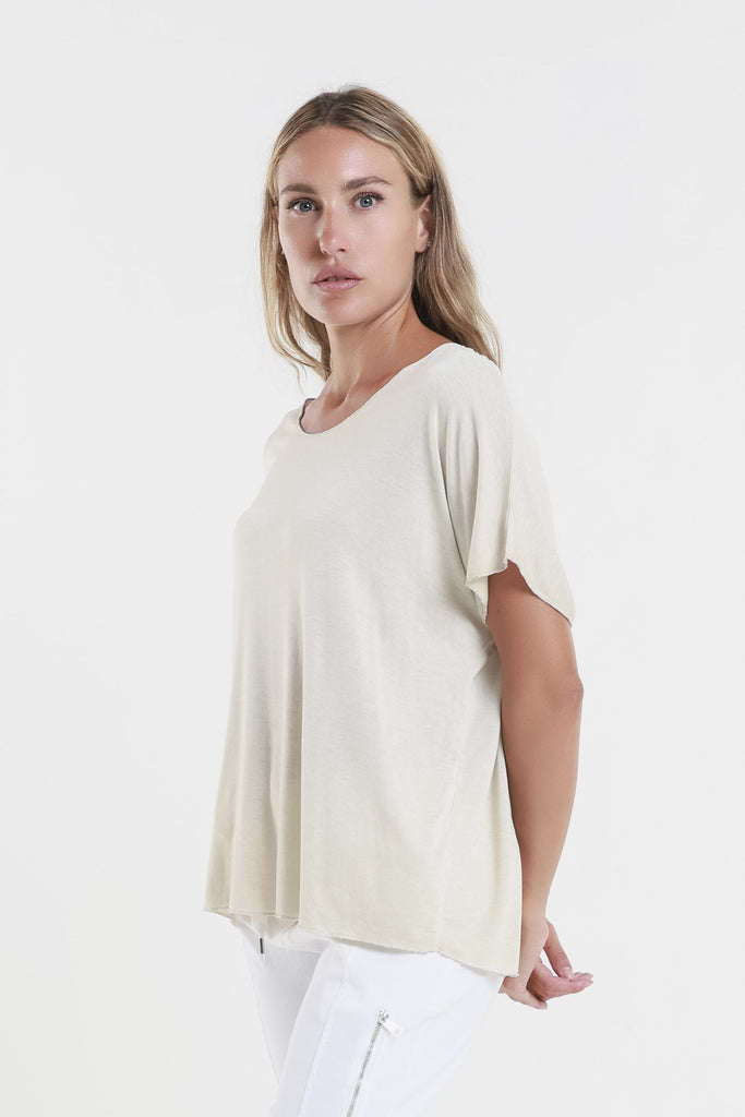 BSS224M 270 Brushed Beige Metallic Accent Sheila Viscose Knit SS T-Shirt-3