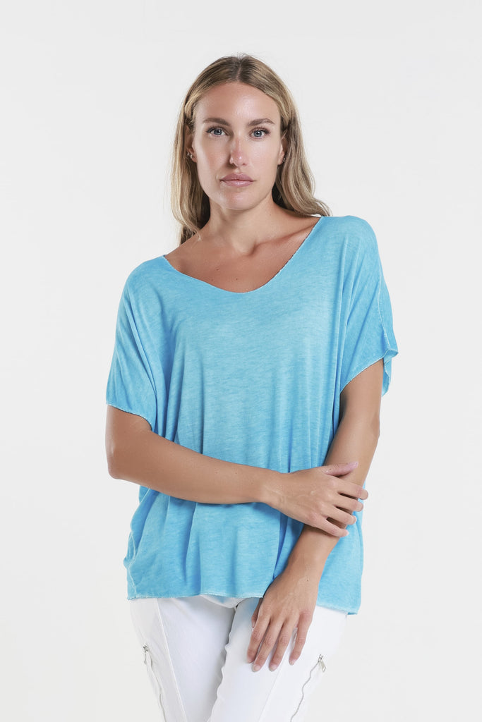 BSS224M 447 Brushed Turq Metallic Accent Sheila Viscose Knit SS T-Shirt-1