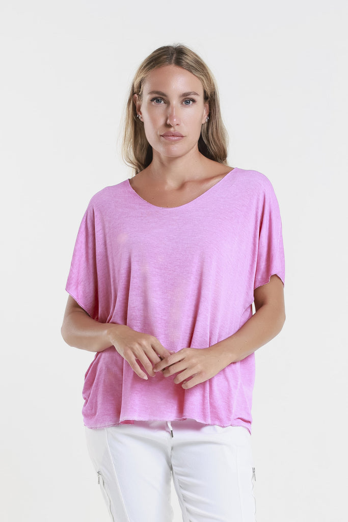 BSS224M 673 Brushed Fuchsia Metallic Accent Sheila Viscose Knit SS T-Shirt-1