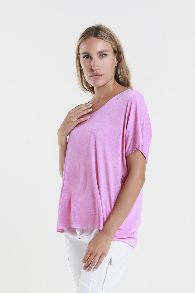 BSS224M 673 Brushed Fuchsia Metallic Accent Sheila Viscose Knit SS T-Shirt-3