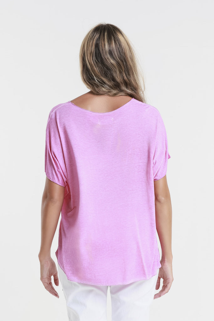 BSS224M 673 Brushed Fuchsia Metallic Accent Sheila Viscose Knit SS T-Shirt-4