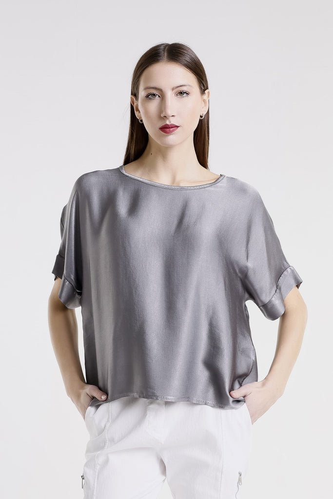 BSS235 090 Elephant Gray Venus SS Viscose Sheen Top