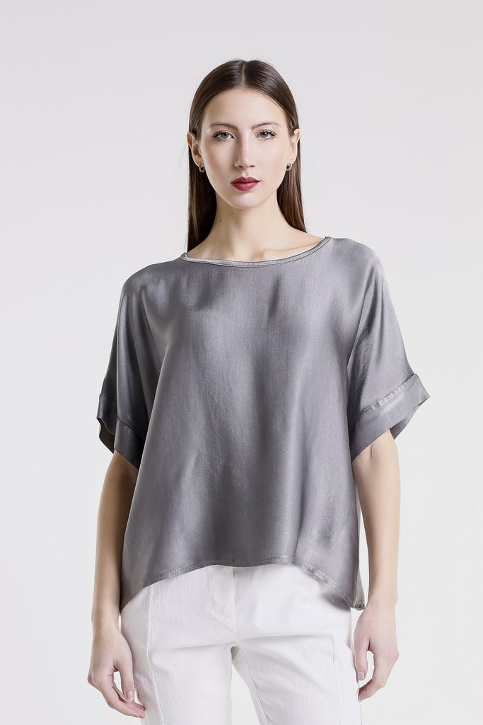 BSS235 090 Elephant Gray Venus SS Viscose Sheen Top