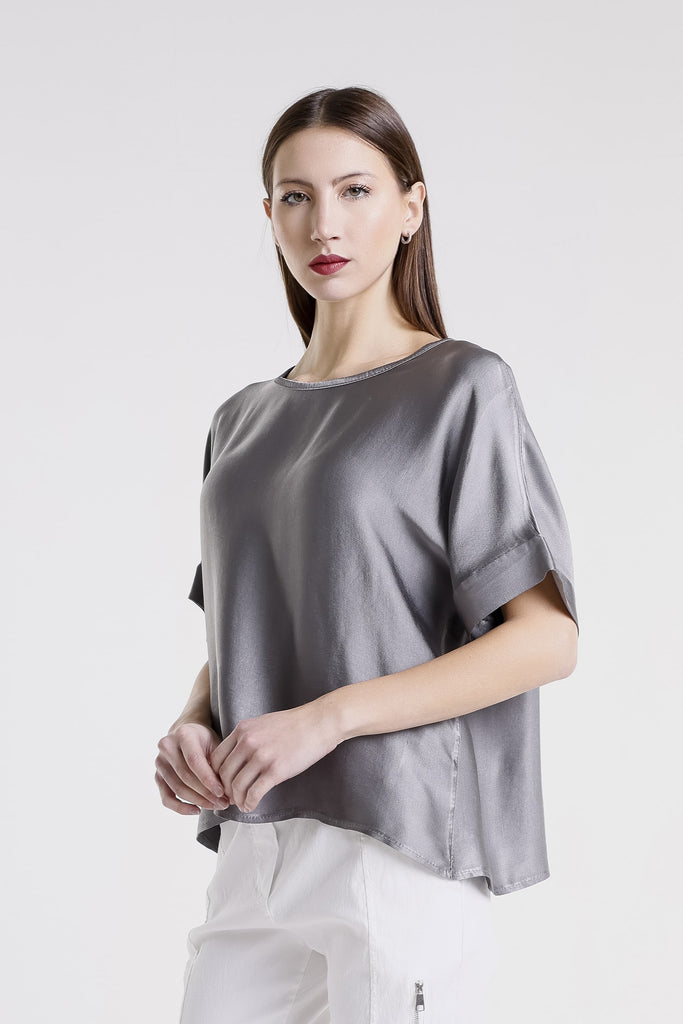BSS235 090 Elephant Gray Venus SS Viscose Sheen Top