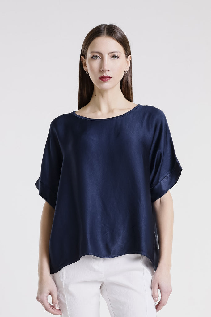 BSS235 409 Navy Venus SS Viscose Sheen Top