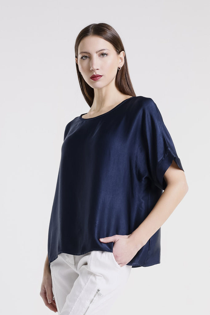 BSS235 409 Navy Venus SS Viscose Sheen Top