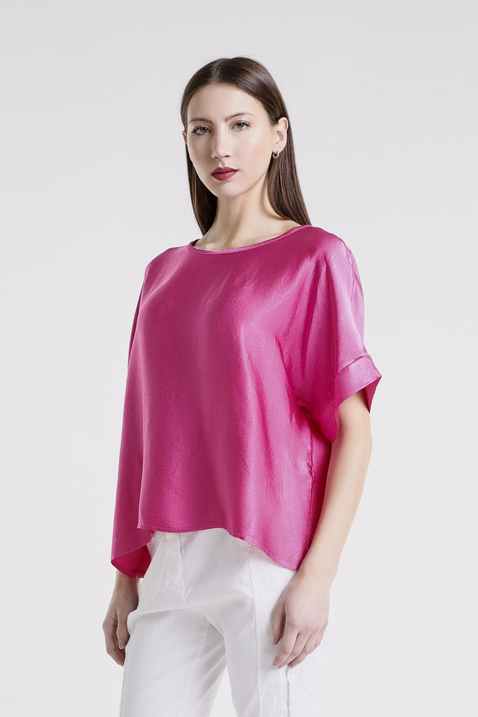 BSS235 672 Fuchsia Venus SS Viscose Sheen Top