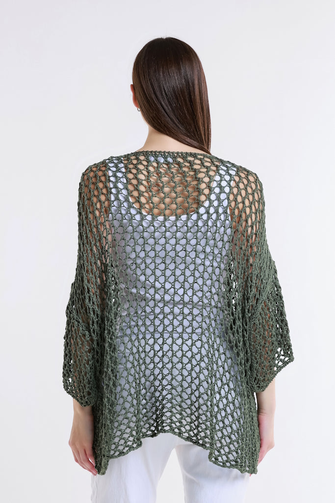 BSS302-303 Army Kelsey SS Hi/Low Open Knit Star Sweater