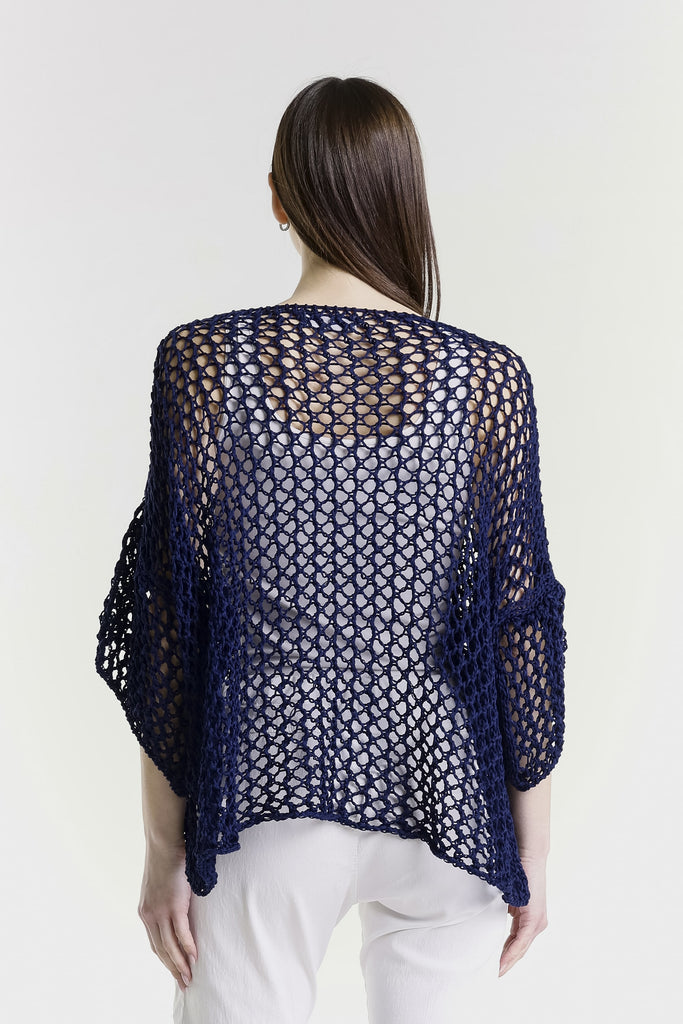 BSS302D 409 Navy Daisy Kelsey SS Hi/Low Open Knit Sweater-4