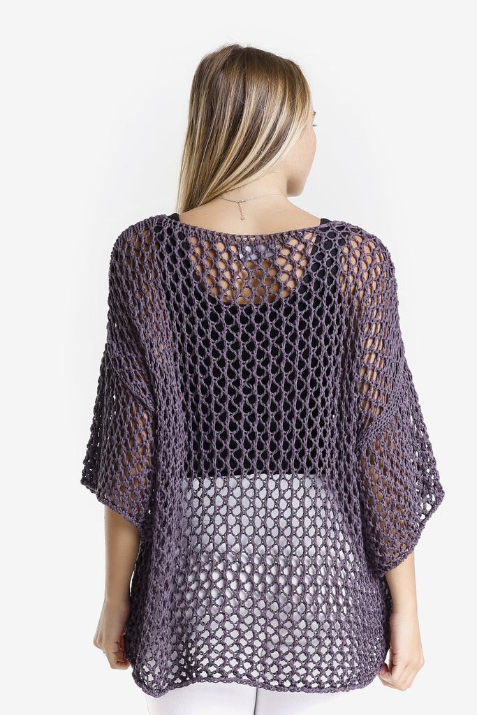 BSS302D 503 Eggplant Daisy Kelsey SS Hi/Low Open Knit Sweater-4
