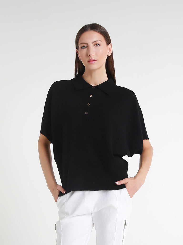 BSS307 001 Black Lucrezia SS Merino/Cashmere Polo