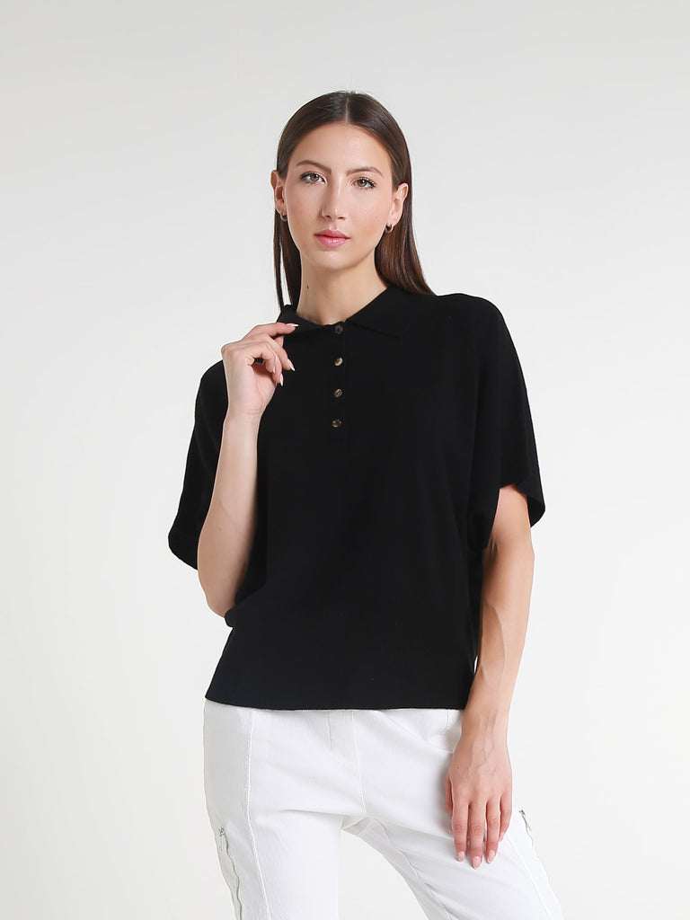 BSS307 001 Black Lucrezia SS Merino/Cashmere Polo