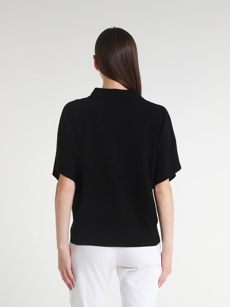 BSS307 001 Black Lucrezia SS Merino/Cashmere Polo
