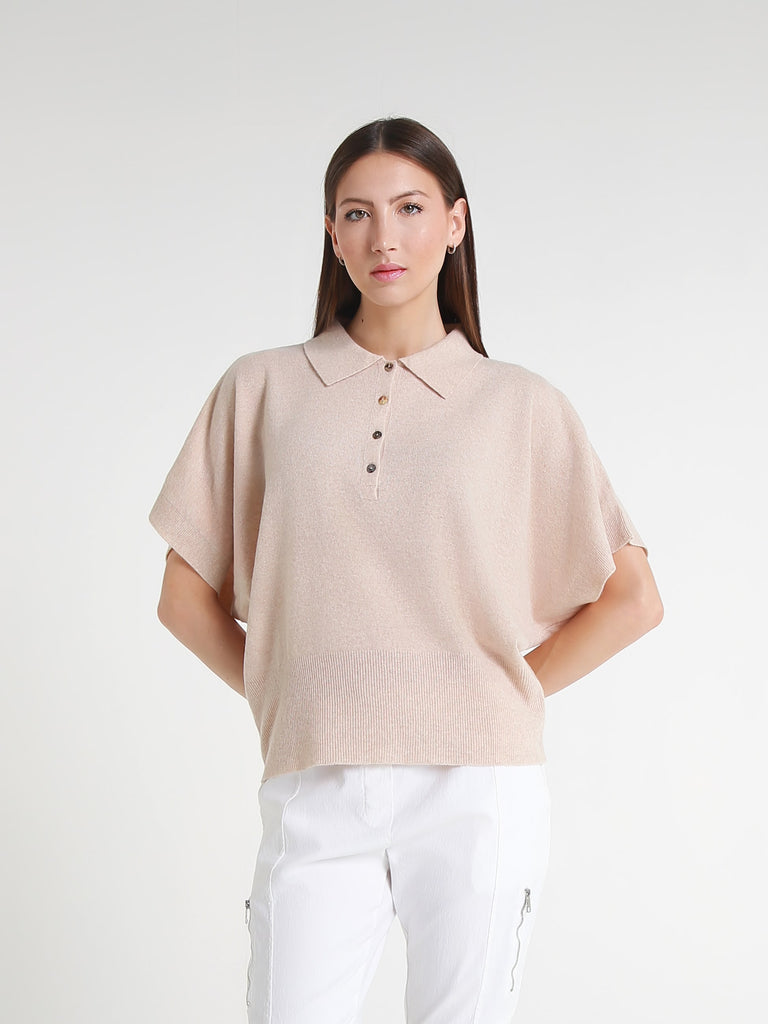 BSS307 263 Bisque Lucrezia SS Merino/Cashmere Polo