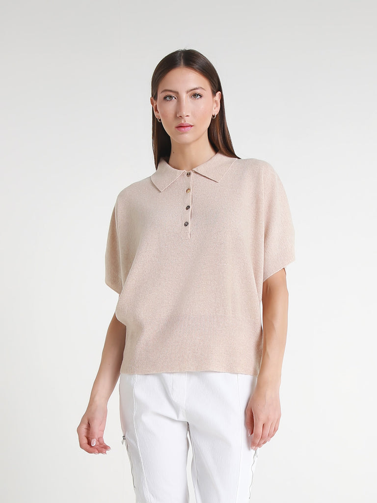 BSS307 263 Bisque Lucrezia SS Merino/Cashmere Polo