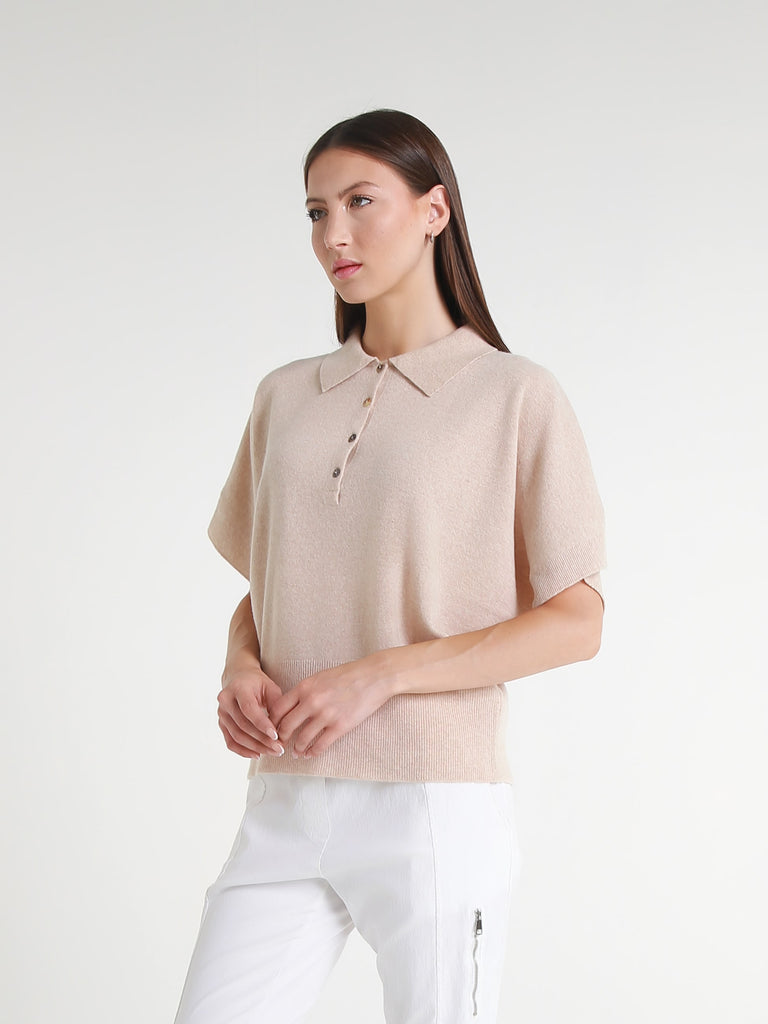 BSS307 263 Bisque Lucrezia SS Merino/Cashmere Polo