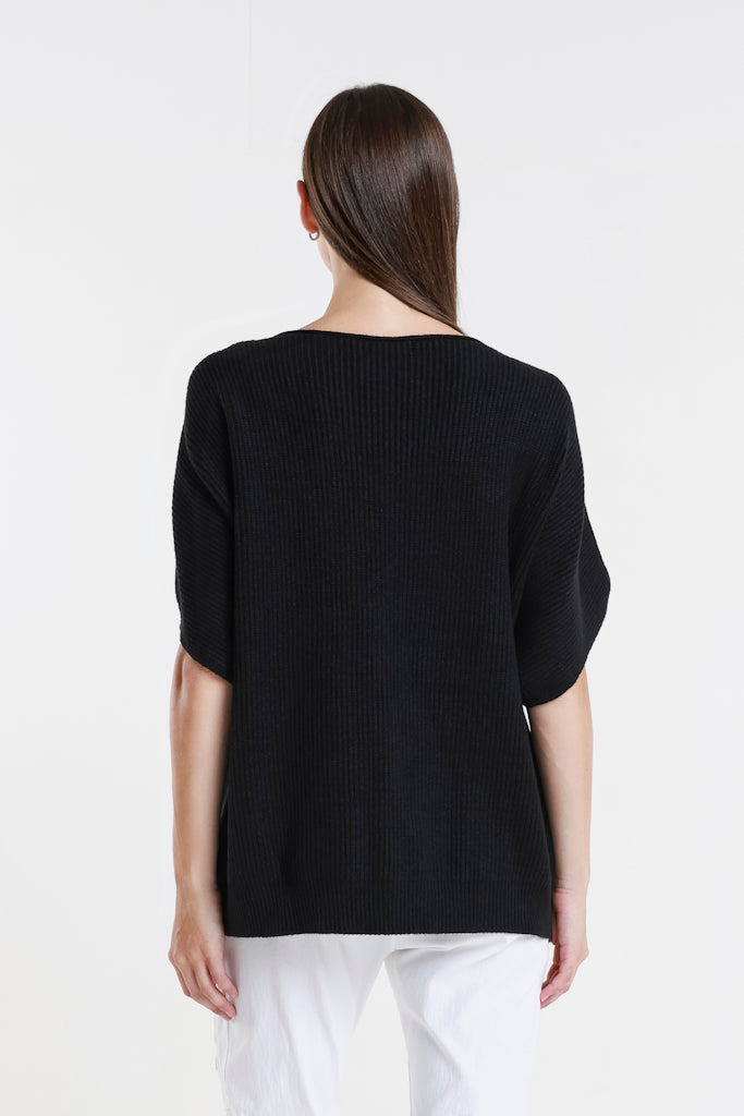 BSS401-001 Black Colleen SS Crew Ribbed Sweater