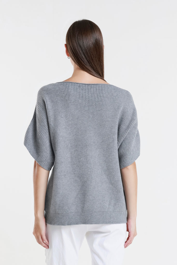 BSS401-011 Slate Colleen SS Crew Ribbed Sweater