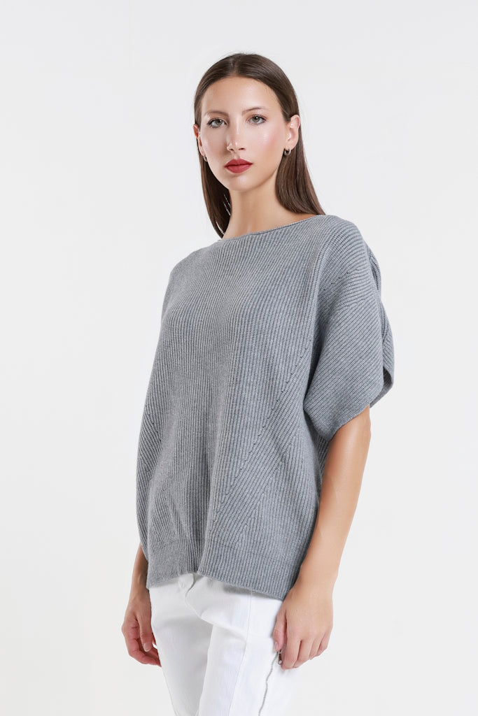 BSS401-011 Slate Colleen SS Crew Ribbed Sweater