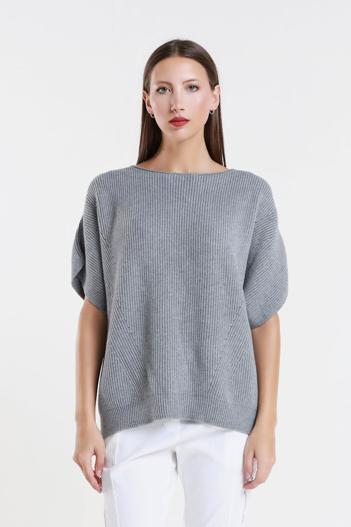 BSS401-011 Slate Colleen SS Crew Ribbed Sweater