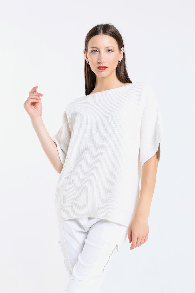 BSS401-105 Cream Colleen SS Crew Ribbed Sweater