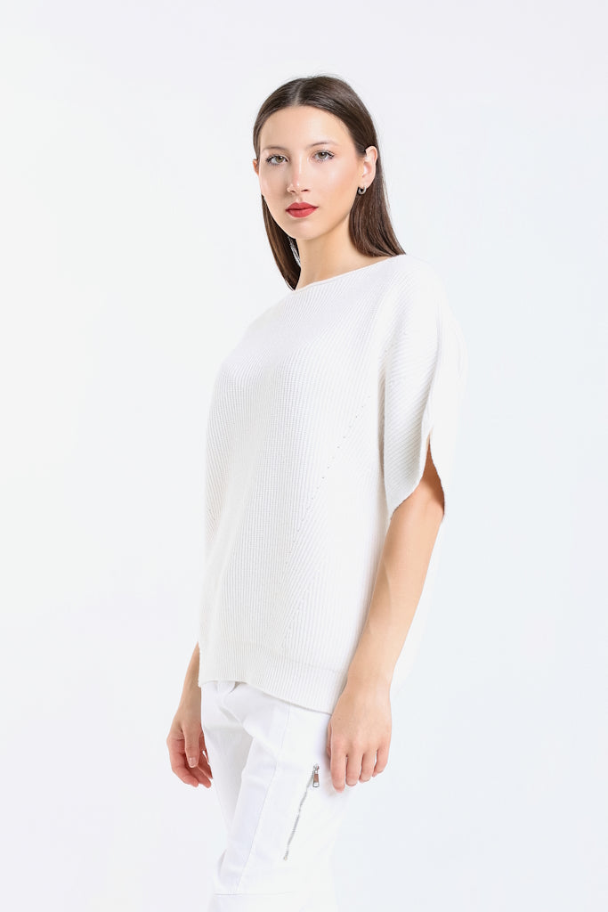 BSS401-105 Cream Colleen SS Crew Ribbed Sweater