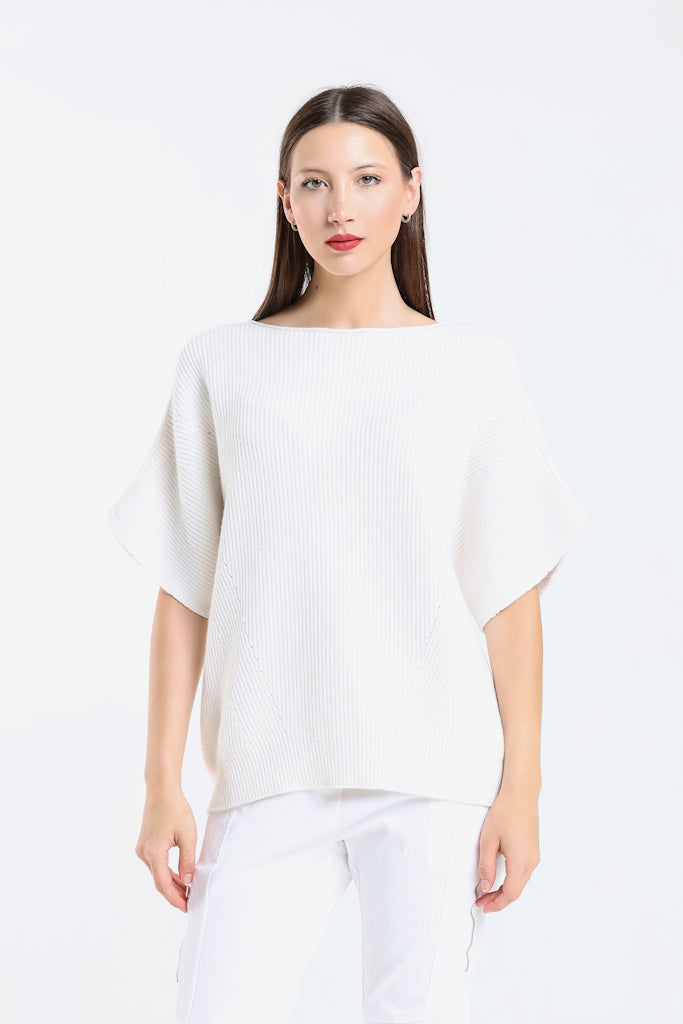 BSS401-105 Cream Colleen SS Crew Ribbed Sweater