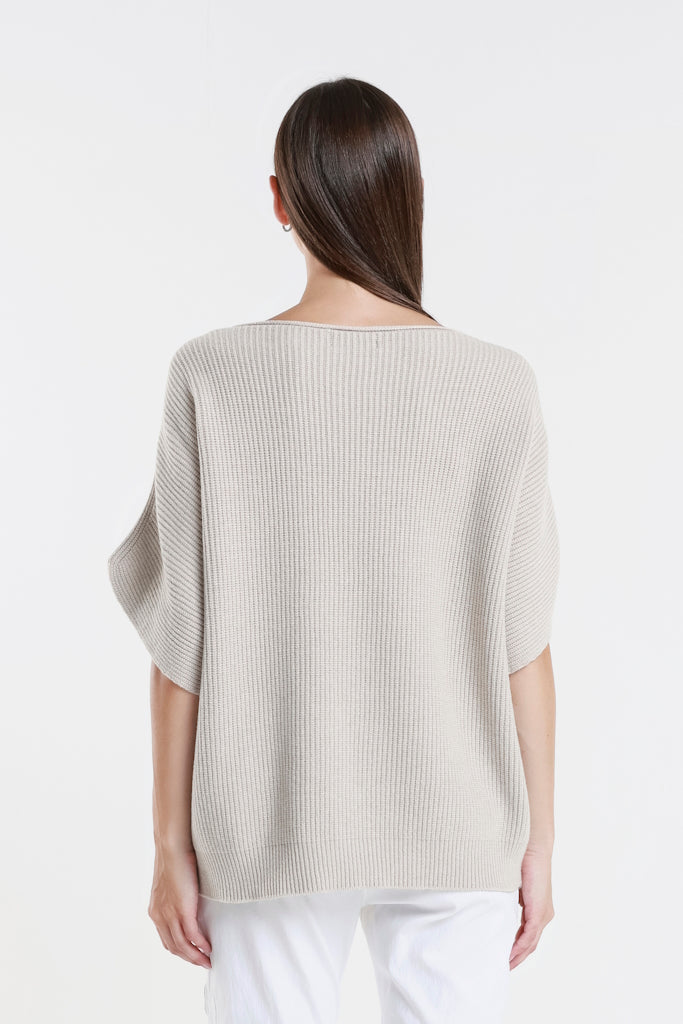 BSS401-250 Beige Colleen SS Crew Ribbed Sweater