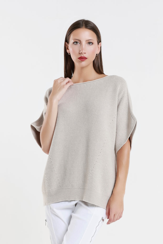 BSS401-250 Beige Colleen SS Crew Ribbed Sweater