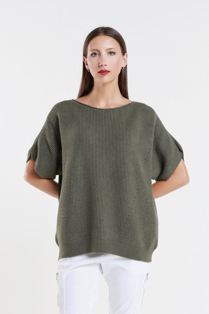 BSS401-303 Army Colleen SS Crew Ribbed Sweater