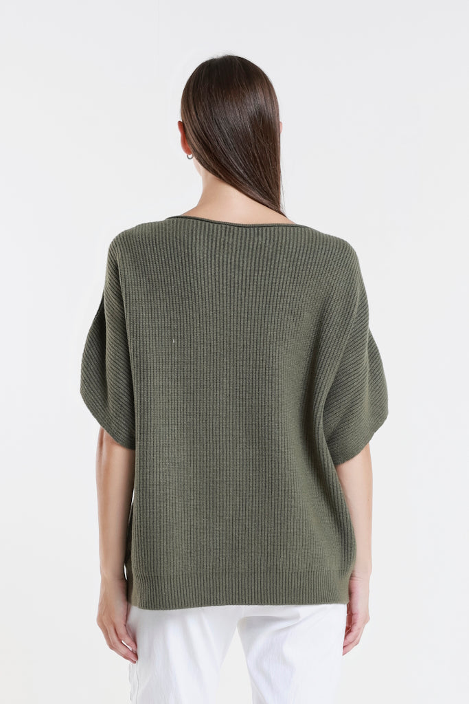 BSS401-303 Army Colleen SS Crew Ribbed Sweater