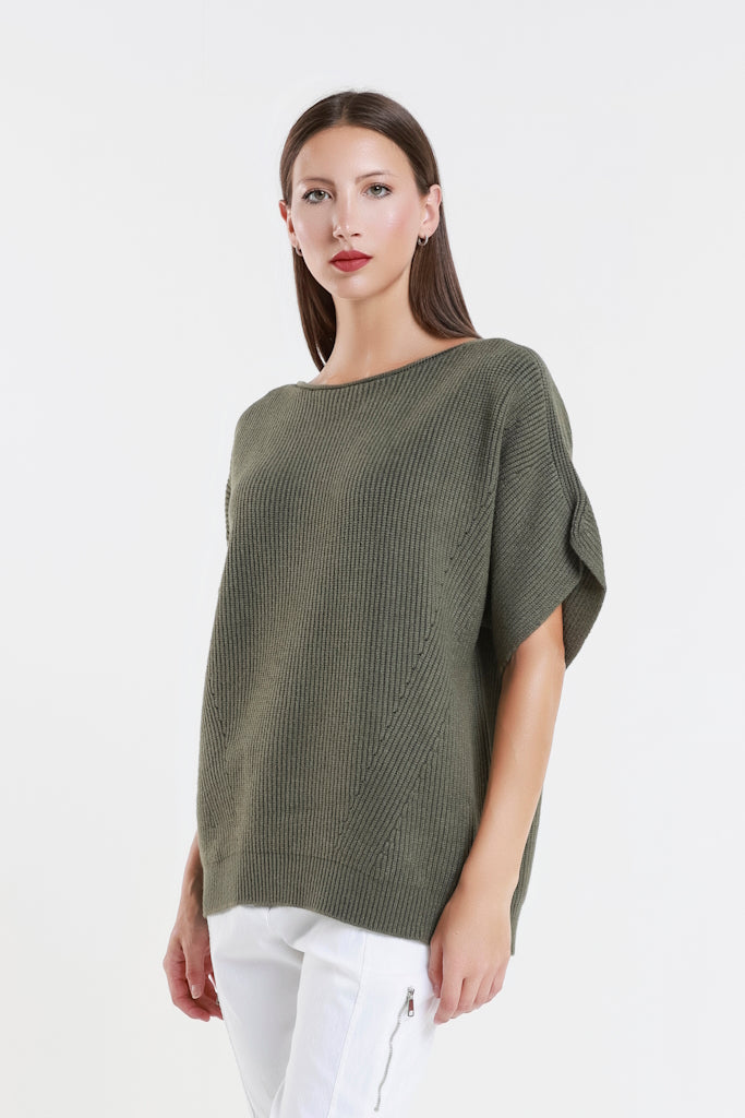 BSS401-303 Army Colleen SS Crew Ribbed Sweater