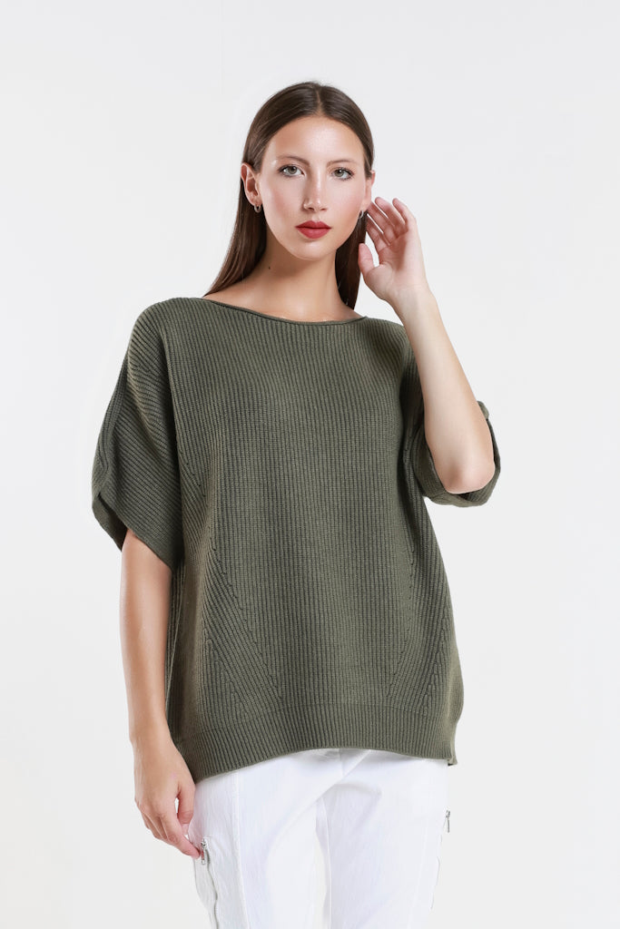 BSS401-303 Army Colleen SS Crew Ribbed Sweater