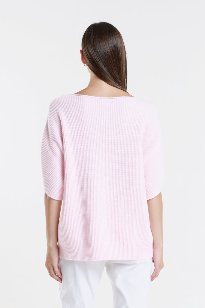 BSS401-650 Pink Colleen SS Crew Ribbed Sweater