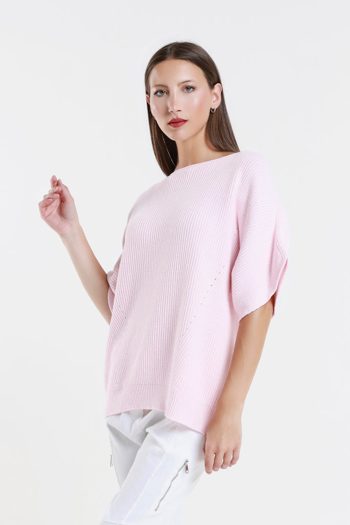 BSS401-650 Pink Colleen SS Crew Ribbed Sweater