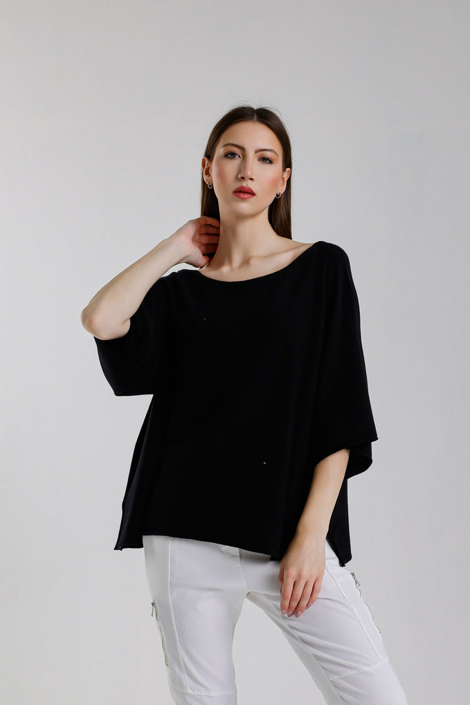 BSS402 001 Black Quinley SS Boat Neck Seriously Soft Sweater