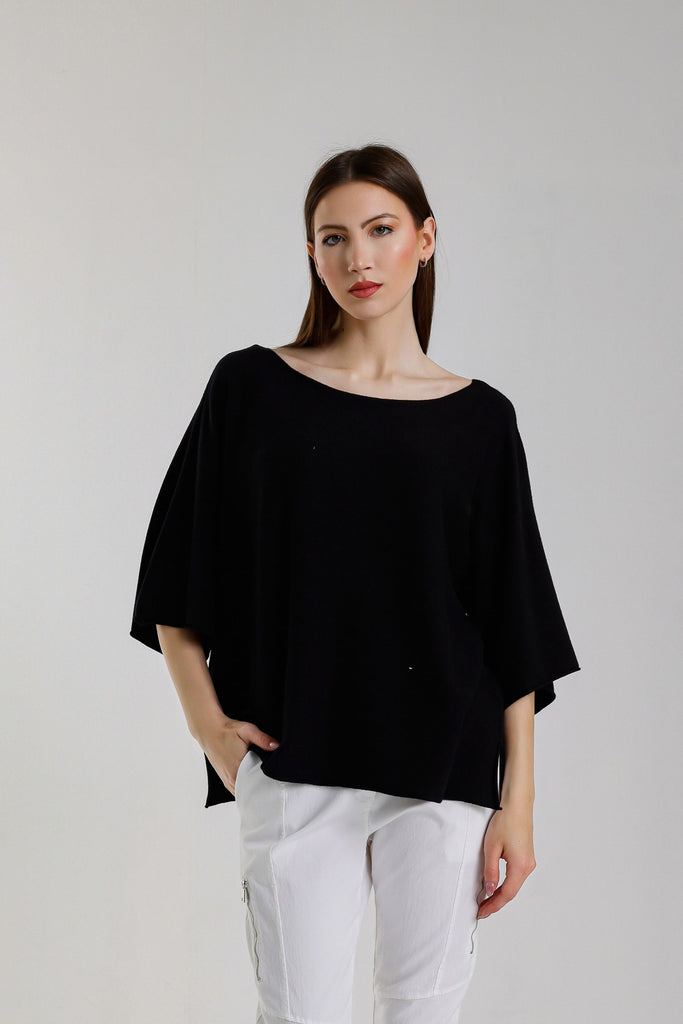 BSS402 001 Black Quinley SS Boat Neck Seriously Soft Sweater