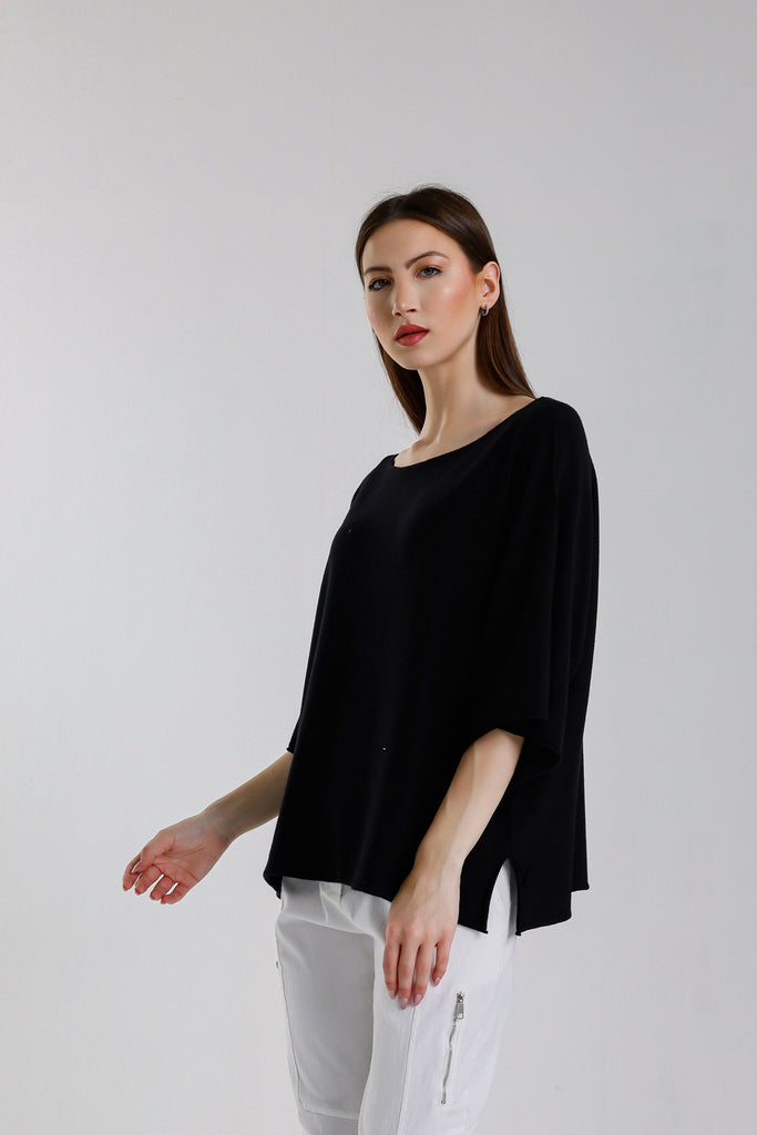 BSS402 001 Black Quinley SS Boat Neck Seriously Soft Sweater